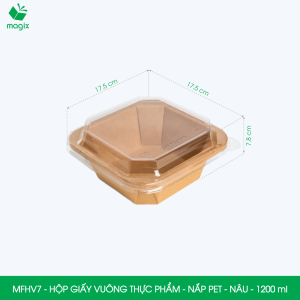 MFHV7 - 1200ml - Combo 25 hộp giấy kraft vuông nắp PET đựng salad trái cây đồ ăn eatclean