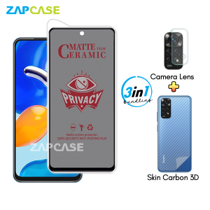 Paket 3in1 Anti Gores Layar Privasi Xiaomi Redmi Note 11 11s 4G Free Tempered Glass Camera dan Skin Carbon
