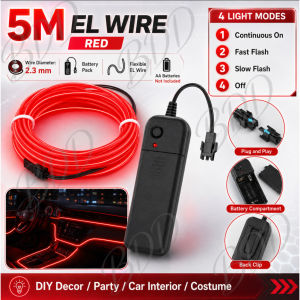 🔥 SG Wholesale 5M EL Wire Battery Powered Cuttable Neon Glow Wire for Costume Cosplay Party Car Interior DIY Decor
