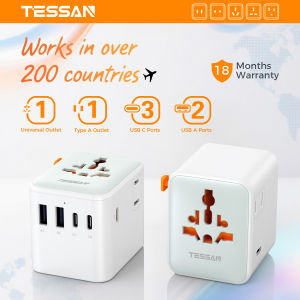 TESSAN 65W Fast Charging Universal Travel Adapter Type-C GaN Travel Charger Universal International Plug Travel Adaptor Worldwide Wall Charger