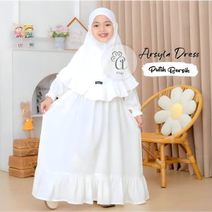 Gamis Anak Polos Remple Set Hijab Syari/Gamis Anak Perempuan Usia 4-8 Tahun Bahan Katun Premium