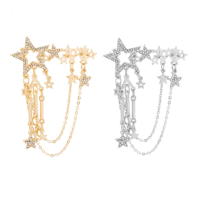 Sturdy Alloy Metal Statement Brooch Featuring Geometric Star Shape and Detailed Fringe Embellishment Daily USE