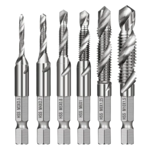 6pcs M3-M10 Screw Tap Drill Bits HSS Taps Countersink Deburr Set Metric Combination Bit 1/4Inch Hex Quick Change