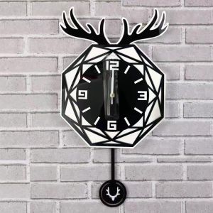 【Fans tone】Modern Swingable Nordic Deer Designed Wall Clock Quartz Home Decorative for Living Room Room Acrylic Metal Silent Clock