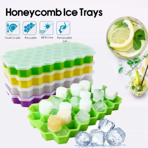 Honeycomb Ice Cube Tray with Lid - Flexible Mold for 37 Ice Cubes - Food Grade Silicone - Removable - Malaysia Seller