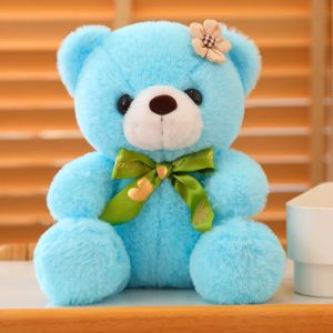 JOJO CASTLE  Hot 20cm Coloured Bear with Ribbon Plush Toys Pink/Blue/Green/Purple/Brown/White/Yellow Stuffed Teddy Bear Soft Bear Wedding Gifts Girl Kids Toy Birthday Gift Brinquedos