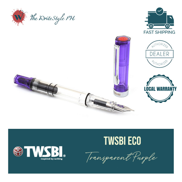 Twsbi Eco Füllfederhalter, Transparent Lila, Breite Feder B – Mit Kolbenfüllsystem