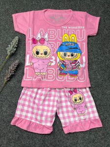 Baju Anak Perempuan Motif Lucu Labubu Viral Lengan Pendek Usia 0-6 Tahun Bahan Katun