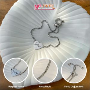 Bracelets Lovely Gelang Serut Ukir Nama Titanium 100% Anti Karat Couple Love Stainless Steel