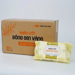 Thùng 10 Gói Khăn ướt Bông Sen Vàng không cồn kháng khuẩn đa năng (80 tờ/gói)