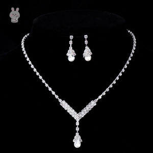 Set kalung dan anting tetesan air sederhana    aksesoris pernikahan pengantin    grosir anting berlian imitasi