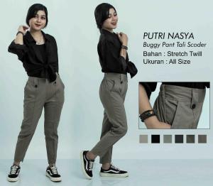 Putri Nasya celana baggy pant chino stret tali scoder tengah / celana bahan / celana kantor / celana kerja /celana formal / celana kerja wanita / celana kantor wanita / maroon / latte / abu / hitam / putri nasya