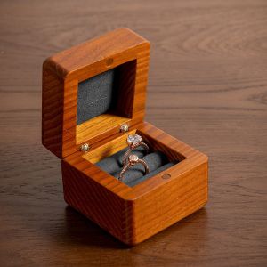 Oirlv Wooden 2 Rings Box Earrings Bracelet Watch Jewelry Storage Organizers Case Proposal Engagement Wedding Ring Box Anniversary Gift For Girlfriend Wife SM128