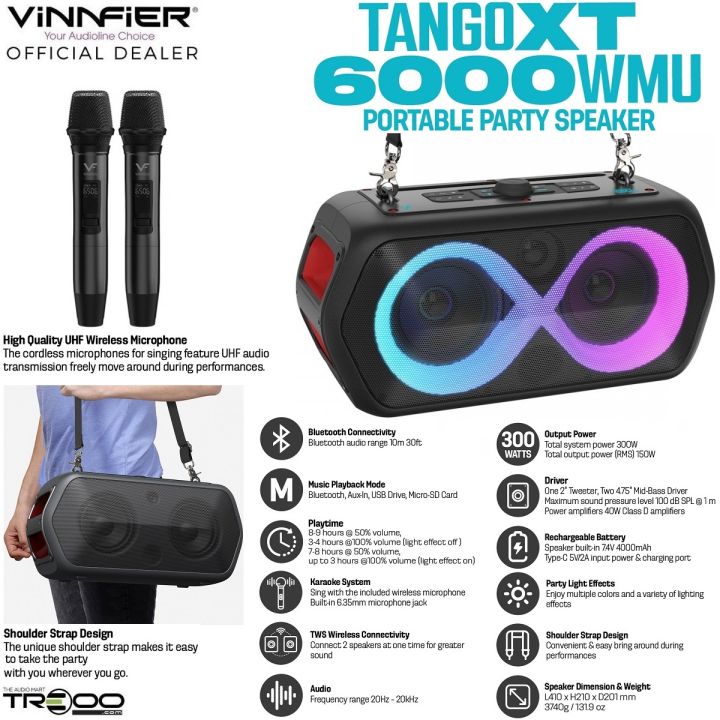Vinnfier Tango XT6000 Wireless Bluetooth Karaoke Portable Speaker