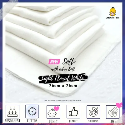 [Little Cute-Bee] Kain Lampin Bayi Kapas Putih | Baby Napkin Cotton White | Kain Lampin Baby | Bayi | Bayi Baru Lahir | Baby | Newborn | Infant | Kapas | Selesa | Cotton | Comfortable | Lembut | Soft | 70cm x 70cm | 76cm x 76cm