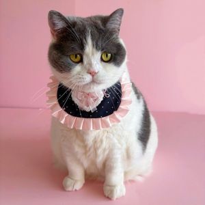 NUBE Cute Bowknot Pet Bib Lace Polka Dot Cat Scarfs Sweet Cats Dress Up Cat Bibs Collar Cat