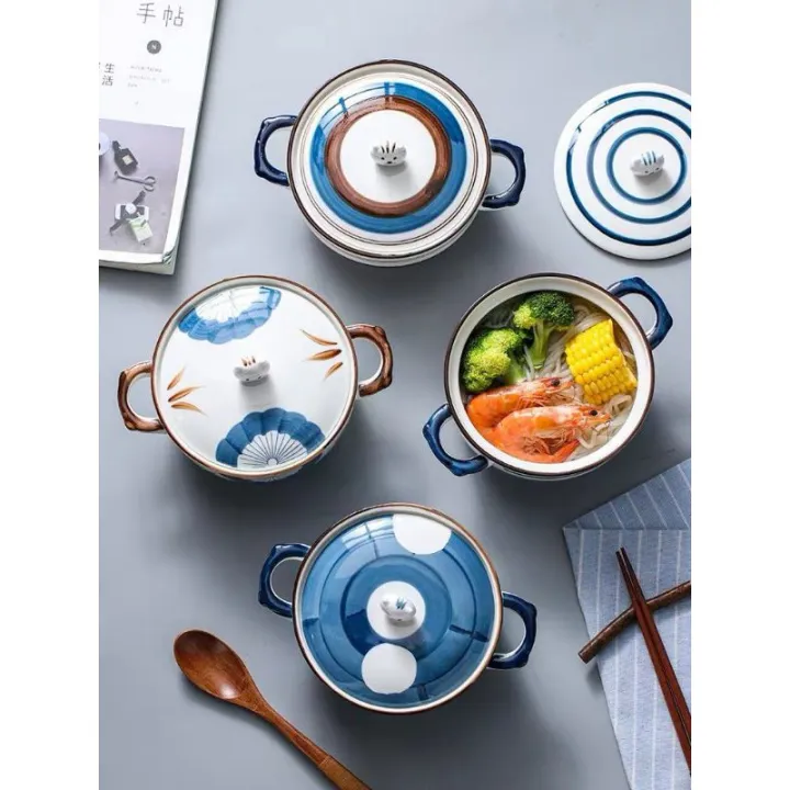ชามกระเบื้องมีฝาปิด ชามมาม่า ขนาด15.5cm.เข้าไมโครเวฟได้ | Lazada.co.th