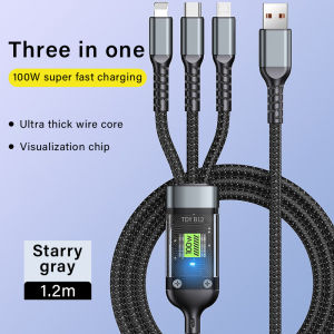 100W 6A Super Fast Charger 3-in-1 Cable Micro USB / Type-C / iPhone Cable 1.2M USB Cable Micro USB Braided Data Cable