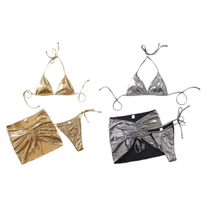 ชุดว่ายน้ำไนท์คลับ Cewek Seksi 3ชิ้นชุดว่ายน้ำสบายสายรัดปรับได้พร้อมกระโปรง Bodycon สำหรับวันหยุดพักผ่อนชายหาด