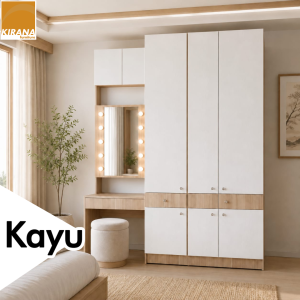 KIRANA Irvine - Lemari Pakaian Set Meja Rias Kayu Wardrobe Putih Minimalis