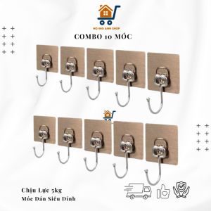Set 10 Móc Thép Dán Tường Chịu Lực 5kg – Móc Dán Siêu Dính Nhà Tắm Bếp Không Khoan