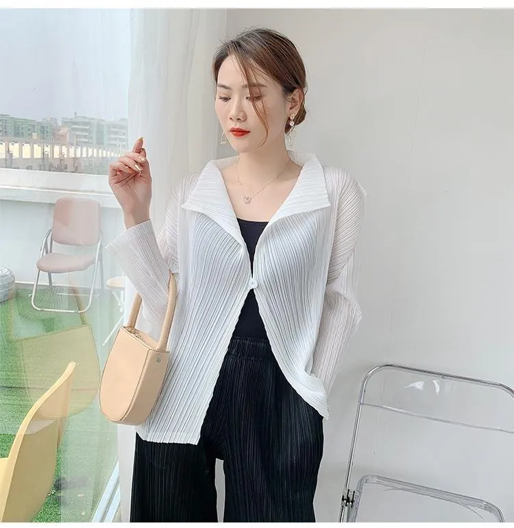 NEW Japan Issey Miyake Pleated Casual Suit Jacket Women's Short