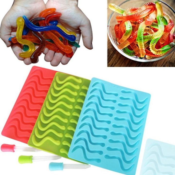 YUCHEN DIY Silicone Gummy Snake Worms Mold multicolor Worms Shaped Ice ...