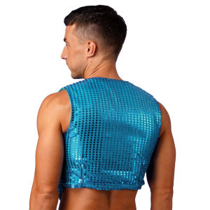 ZEEMIN Mens Glittery Sequins Disco Rave Vest Tops Jazz Latin Modern Dance Stage Performance Costume Shiny Sequined Sleeveless Waistcoat