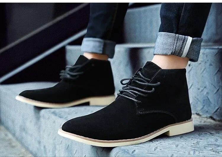 ASZC 2019 New Mens Winter Shoes Fashion Men Suede Boots Pointed