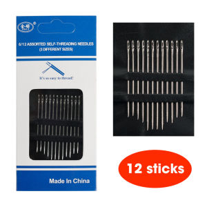 12pcs Self-Threading Sewing Needles Stainless Steel Quick Automatic Threading Needle Stitching Pins DIY Punch Needle Threader
