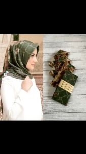 HIJAB SEGI EMPAT MOTIF HIJAU TERBARU PINGGIR LASERCUT BISA COD BISA TRANSPERAN