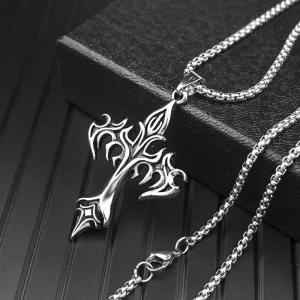 Fashion Retro Flaming Cross Pendant Titanium Steel Silver Waterproof Non-Fade Necklace