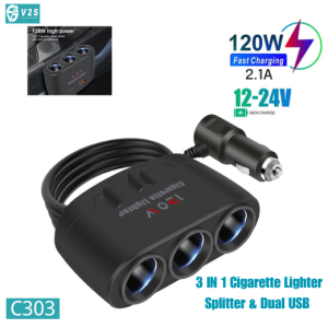 V2S C301Q 3 USB Ports Fast Charge PD QC3.0 USB 30W Car Charger Car Phone Charger