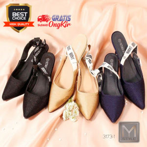 BIG SALE Disc 75% Sandal Heels Wanita Import 3173-1 Warna [Black Gold Navy Blue] Model Slingback Hak 5cm Slip on Mules Casual Nyaman di Kaki Kuat dan Awet Terlihat Elegan di pakai saat Acara Formal juga Hang Out Santai