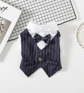 ชุดเจ้าบ่าวสุนัข/แมว ชุดแต่งงานหมา ทักสิโด้สัตว์เลี้ยง | สูทหมา สูทแมวออกงาน | เสื้อหมาแฟชั่น | ลายทาง มีหูกระต่าย | ไซส์ XS-2XL พร้อมส่ง