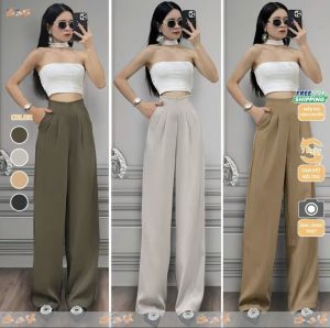 Quần suông ống rộng cạp cao ly lệch tôn dáng chất liệu cao cấp-DTS- Mã 6327