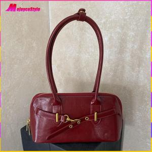 Women PU Leather Handbag Vintage Underarm Bag Trendy Bowling Bag for Work Shopping Travel Daily