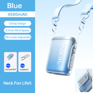JisuLife Neck Fan Life 5 100 Levels Adjustable Strong Wind Handheld Fan 4500mah Desktop LED Screen Portable Sports Fan Waist Fan