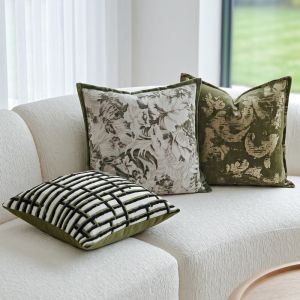 30x50cm/45x45cm New Green Vintage Decorative Cushion Cover Floral/Geometric Jacquard Throw Pillow Case Textured Pillow Protector for Home Living Office Sofa