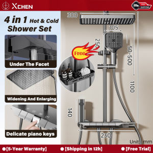 [German Quality]xcheng Original Shower Set 4 in 1 Hot and Cold Adjustment High Quality Stainless Steel Rain Shower Steel Hot and Cold Shower Set Bathroom  Shower Stainless Steel  Shower set