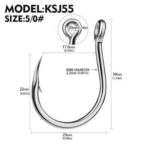 PROBEROS 10PCS Minnow Inline Single Hook Carbon Steel Fishhooks Jig Hook 1/0# 2/0# 3/0# 4/0# 5/0# Barbed Carp Fishing Hooks Saltwater Fishing Accessories KSJ55