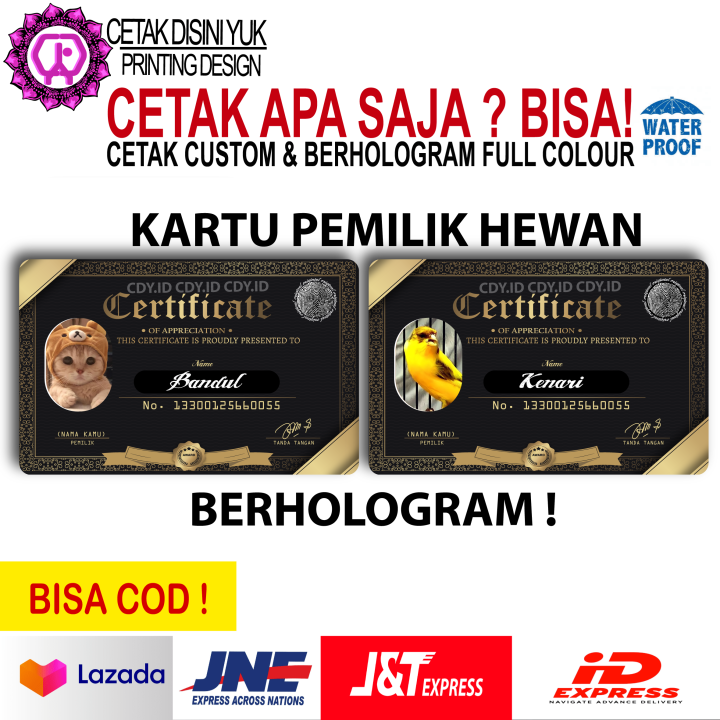KARTU PEMILIK HEWAN BERHOLOGRAM CUSTOM/KARTU TANDA HEWAN | Lazada Indonesia