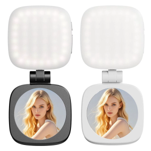 Magnetic Selfie Light Foldable Phone Fill Light with Mirror for Phone 16 15 14 360 Degree Rotating 5 Level Brightness