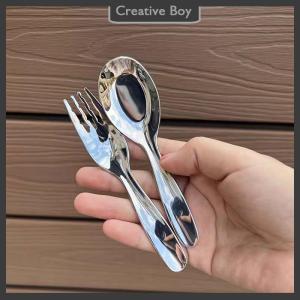 [Creative] Stainless Steel Round Spoon Net Red Golden Dinner Long Handle Stirring Dessert Spoons For Kitchen Accessories Gadgets