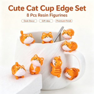 DIY 8Pcs Adorable Mini Orange Cat Resin Figurines 3cm Hangable Tiny Kitten Doll Micro Landscape Dollhouse Pendant Cute Desktop Ornament for Handcraft Project