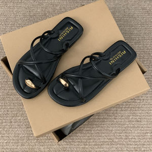 [Free Shipping] Roman-Style Toe-Loop Sandals For Women Summer Outdoor Wear 2025 New Fashion Niche Design Flat Beach Shoes