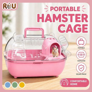 Portable Hamster Cage Travel Carrier Transparent Ventilated Escape Proof Small Pet House Wheel
