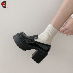 #K-113 Size 35-40 Loafers Class Student Shoes Thick Heel For Womens Fashion (Standard Size)