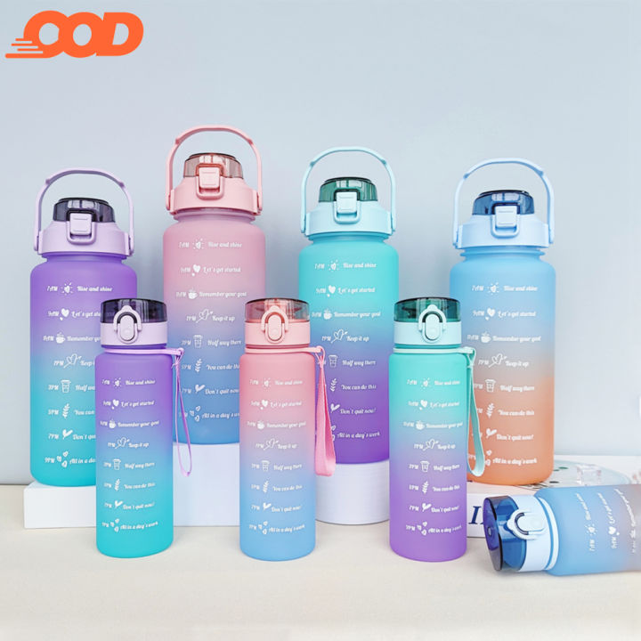 COD【One Set】2Liter + 850ML PASTEL Motivational Water Bottle with Time ...
