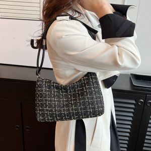 CUTE DIY Dacron Woolen Plaid Underarm Bag Appliques Hobos New Luxury Designer Handbags Elegant Korean Style Purse Crossbody Bag Women